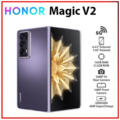 (New&Unlocked) HONOR Magic V2 5G 16GB+512GB PURPLE Dual SIM Android Cell Phone • $1651