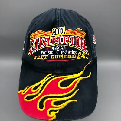 Vintage Nascar Hat Ball Cap Strap Back Blue Red Jeff Gordon Flames Y2K 00s Dad  • $11.62