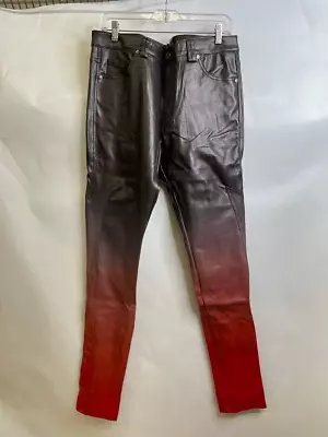 PLTKS Barlow Flare Stacked Leather Pants Men's Size 38 Black And Red • $92.79