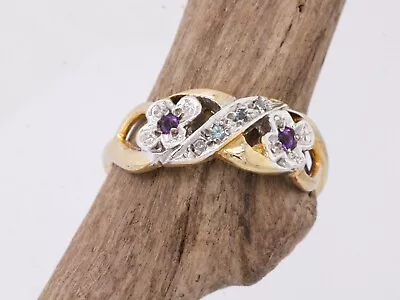 9ct Yellow Gold Topaz  Amethyst & Diamond Infinity Flower Ladies Ring - Size P • $231.33