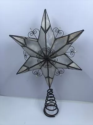 Capiz Shell Star Bronze Metal Filigree Hearts & Pearls Tree Topper 10-1/2  • $18.95