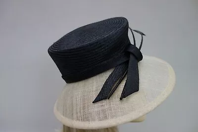 £19.99 • Buy M&S Ladies Black & Cream Wedding Hat/Special Occasion, Feather Quills Vgc