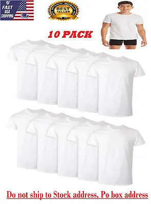 10Pack Hanes Men's White Crew T-Shirt Undershirts Super Value Cotton Size S-3XL • $24.18