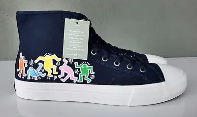 H&m Keith Haring Navy Canvas High Top Sneakers Shoes Men's Size 7.5 (40) - Nwt • $24