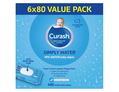 Curash Simply Water Baby Wipes (6x80) Carton Of 480's Curash • $29.99