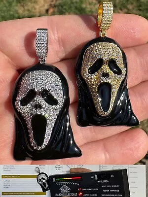 Real Moissanite Scream Mask Ghostface Iced Pendant Necklace 925 Silver / Gold • $134.96