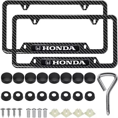 4 Holes License Plate Frames Carbon Fiber For Honda -2 Pack Black Aluminum Metal • $36.22