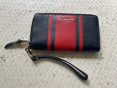 Michael Kors Jet Set Travel Large Multifunction Phone Case Wristlet Red/Navy • $45