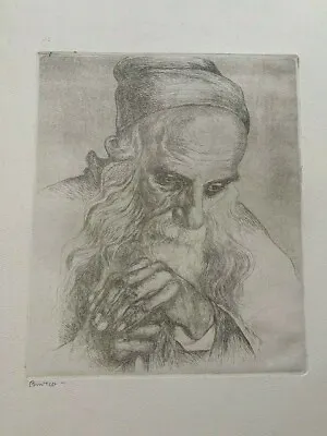 $199 • Buy Palestine Jewish Judaica 36*33 Rabbi Woodcut Engraving By Joseph Budko, Bezalel