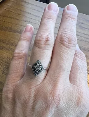 925 STERLING VINTAGE Ring Marcasite Art Deco Style  Sz 7 • $7.14