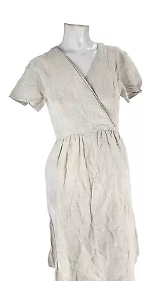 4309 Cacharel Dress Women's Vintage 1970s 80s Linen Cream Faux Wrap 6 • $33.99
