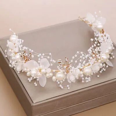 Crystal Tiara Bridal Wedding Pearl Pageants Hair Crown Bride Headband Rhinestone • £7.68