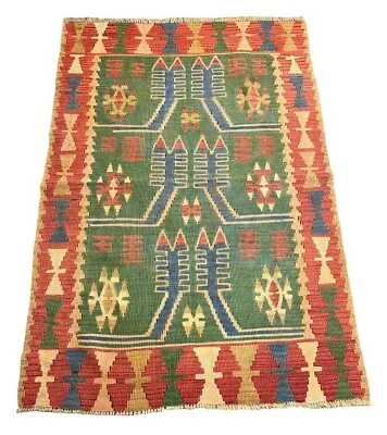 Handmade Vintage Rug Wool Turkish Kilim Multicolor Geometric Design 3'8 X 5'4 • $130