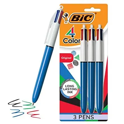 BIC 4-Color Ballpoint Pen Medium Point (1.0mm) Assorted Inks 3-Count • $9.42