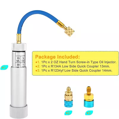 AC 2 OZ Hand Turn Oil Injector Kit For R134A R22 R12 R1234YF System A/C Tools • $43.89