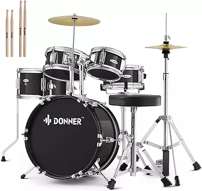 Kid Drum Sets-Donner 5-Piece For Beginners 14 Inch Full Size Complete Junior Dr • $274.50