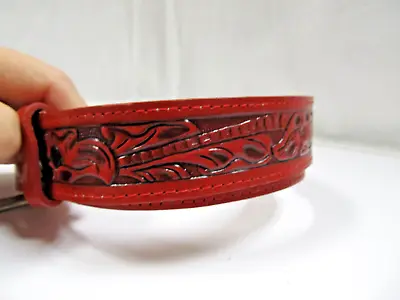 New Vintage Brazos Joe LEATHER Youth Size 24 BELT Western Red Tooled Cowboy • $21.99