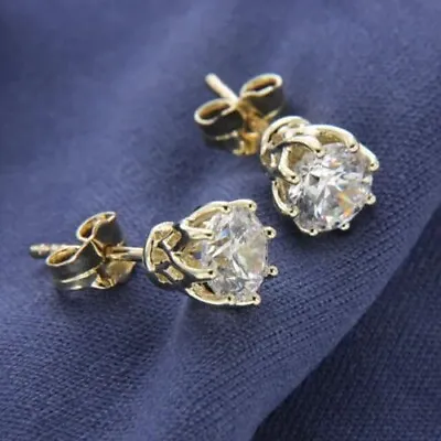 2.00 Ct Round Lab Created Diamond Solitaire Stud Earrings 14k Yellow Gold Finish • $25.99