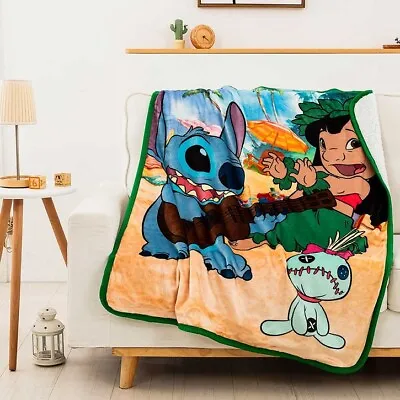 New Lilo And Stitch Beach Party Fleece Throw Gift Blanket Scrump Sherpa Disney • $29.95