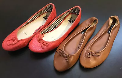 Ballerina Flats Shoes X2 Red / Brown Bundle UK4(37) (Debenhams Collection H&M) • £16.99