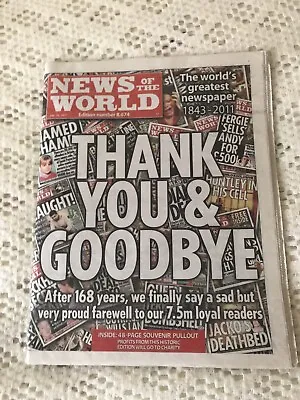 News Of The World Newspaper 10th July 2011 Last Ever Edition Complete Undamaged • £5