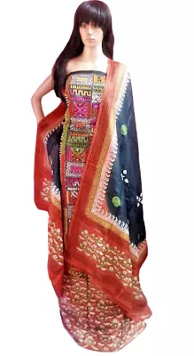 RIAA Indian KANTHA Hand Embroidery Pure Silk Salwar Kameez Dress Material Suit • $126.45