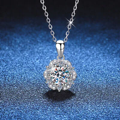 1CT D VVS Moissanite Rose Pendant Necklace Women 925 Sterling Silver Pass Tester • $23