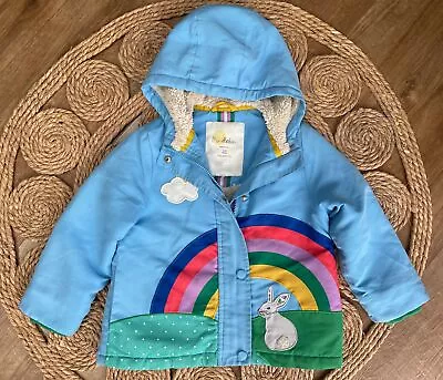 Mini Boden Baby Girls Sherpa Lined Jacket Rainbow Bunny 3 4 Yrs 🌈🐰 • £9.99