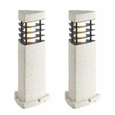 Set Of 2 Grey Stone Effect LED Outdoor IP44 50cm Post Bollard Driveway Lights • £29.99