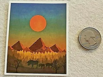 Square Sticker With Mountains Sun And Silhouette Moose Family Sticker Decal Gift • $2.24