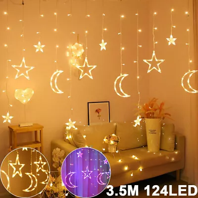 Memory Moon Star 124LED String Fairy Lights Ramadan EID Mubarak Curtain Decor UK • £13.99