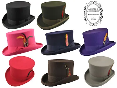 £34.99 • Buy Quality Hand Made 100% Wool Top Hat Wedding Ascot Hat Many Colours S To XXL
