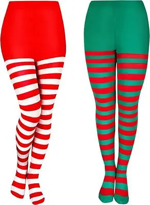 £7.95 • Buy 2 Pairs Elf Striped Mrs Claus Tights Elf Costume Festive Tights Xmas Fancy Dress
