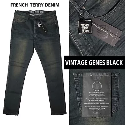 VGB Vintage Genes Black Mens Slim Fit Comfort French Terry Denim Blue Gray Jeans • $29.99