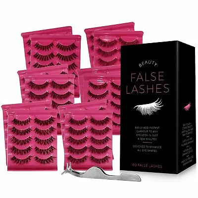 False Eyelashes Pack With Tweezers (60 Pairs) • $16.99