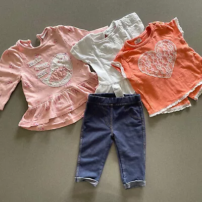 Baby Girl 0-3 Months F&F 4 Piece Small Bundle 2 Tops Jeggings & Dress • £4