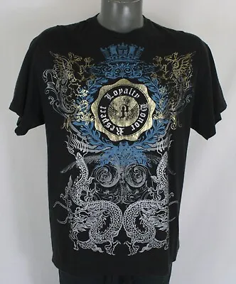 Vintage Y2K Goth Grunge Skater Print Black T-Shirt Mens L Mallcore Affliction • $24.99