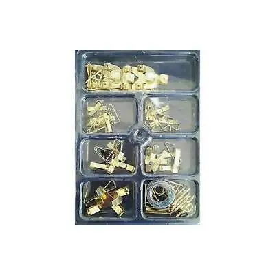 Picture Hanging Kit Mirror Photo Frame Hooks Brass Nail Wire Set Wall Art • £6.26