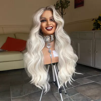 US 26inch Women Lace Front Wigs Platinum Blonde Straight Heat Resistant Handtied • $28.49