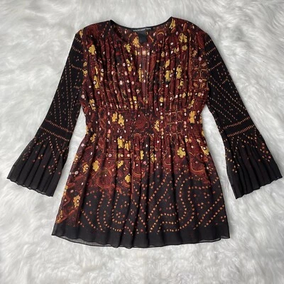 $99.99 • Buy VIVIENNE TAM Flare Sleeve Accordian Blouse Semi Sheer Blouse Sz M-L Hippie Boho