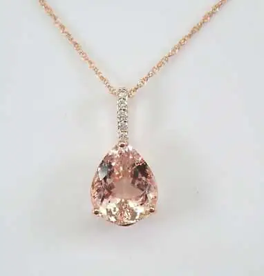 2Ct Pear Cut Morganite Diamond Solitaire Pendant 14K Rose Gold Finish Free Chain • $45