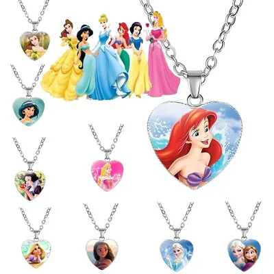 £3.99 • Buy Girls Silver Disney Glass Round Princess Necklace Pendant Party Birthday Gift UK