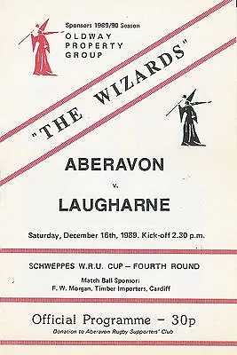 Aberavon v Laugharne 16 Dec 1989 RUGBY PROGRAMME - WELSH CUP 4th Round • £5.89