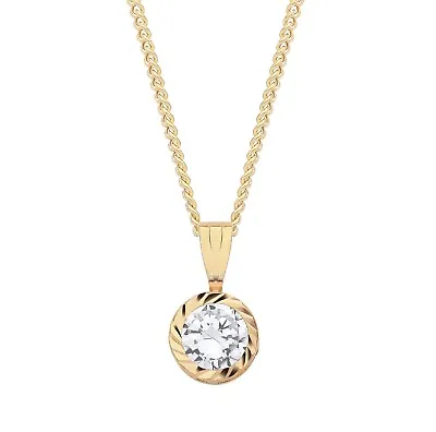 9ct Gold 1.00ct Solitaire Pendant Necklace + 18 Inch Solid Gold Chain - UK Made • £45.95