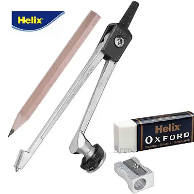 £2.95 • Buy Drawing Compass & Pencil HELIX Metal Compass, Metal Sharpener & LARGE Eraser 