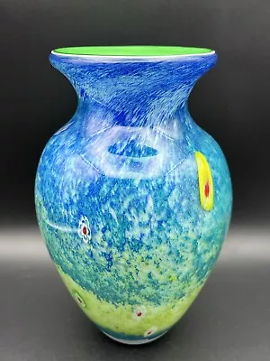 Gorgeous Designs Thick Solid Millefiori Art Glass Multi-Layered Encased Vase 9” • $38