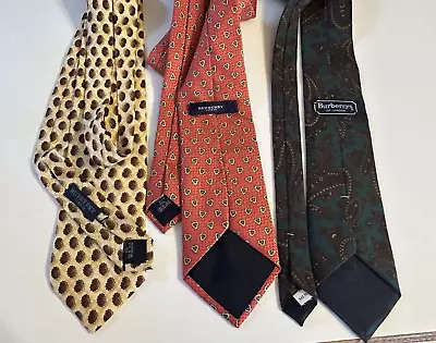Lot 3 BURBERRY LONDON Neckties 100% Silk Red & Yellow Abstract Green Paisley • $29.95