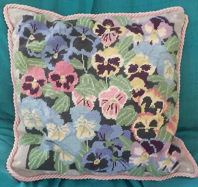 Primavera Pansy Design Needlepoint Tapestry Cushion 16in • £29