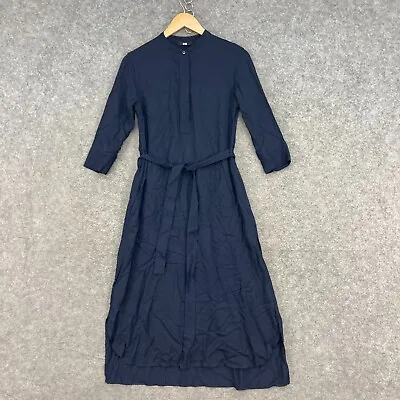 $29.95 • Buy Uniqlo Dress Womens XS Blue Long Sleeve Belt Midi Pockets Shift J25211