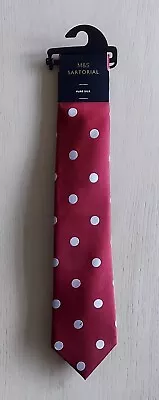 M&S SARTORIAL PURE 100%  SILK TIE BNWT Marks And Spencer Red Polka Dot • £19.99